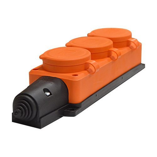 Колодка 3-м 1ф "КОМПАКТ" с заглушками каучук оранж. UNIVersal 3034