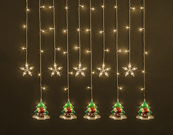 Гирлянда светодиодная "Бахрома" "Звезды и елки" 95 027 NGF-D037-04 3х0.6м WW IP20 Navigator 95027