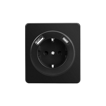 Розетка 1-м СП ROUND MIELE 16А с заземл. защ. шторки с USB A+C быстрой зарядки 5В/3А оникс Kranz KR-78-0704-3