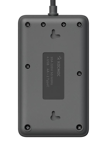 Удлинитель с сетевым фильтром 3х1.5м 10А 4USB + 2USBC 2500Вт ПВС 3х1 прямоуг. черн. КОСМОС FKsm1.5m-3gPF(B)USB