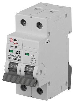 Выключатель автоматический 2п B 20А 4.5кА ВА47-63 PRO ЭРА Б0059380