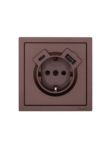 Розетка 1-м СП ZIMA IP20 Type-C + USB с заземл. механизм шоколад LEZARD 704-7388-181TC