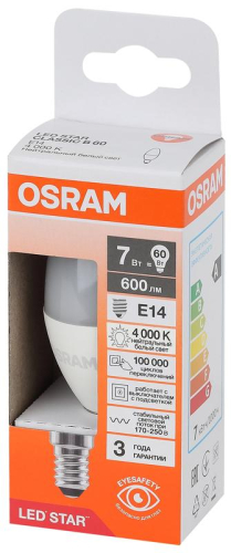 Лампа светодиодная LED Star 7Вт свеча 4000К E14 600лм (замена 60Вт) OSRAM 4058075696419