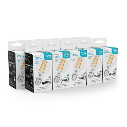 Лампа светодиодная филаментная Basic Filament А60 17Вт 4100К Е27 1550лм GAUSS 10212272