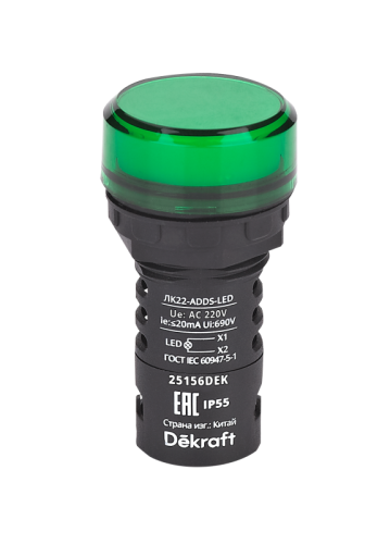 Лампа коммутационная ADDS ЛК-22 d22 220В AC IP55 LED зел. DEKraft 25156DEK