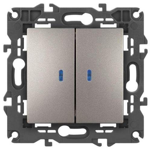 Выключатель ЭРА Elegance 14-1105-16 двойной с подсветкой 10АХ-250В титан Эра Б0065789