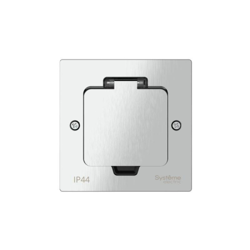 Лючок MultiDesk MDK20 на 2мод. IP44 с монтажной коробкой для стены фальшпола стола серебр. SE MDK20102SA