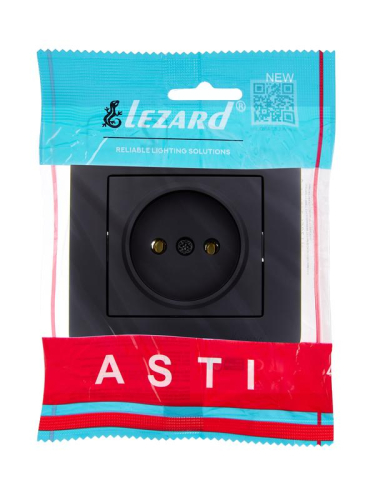 Розетка 1-м СП ASTI 16А IP20 без заземл. термопласт в сборе черн. бархат. LEZARD 7081-4242-121B