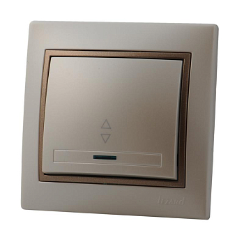 Переключатель проходной Mira с подсветкой жемчуж./бел. метал./свет. корич. метал. LEZARD 701-3031-114