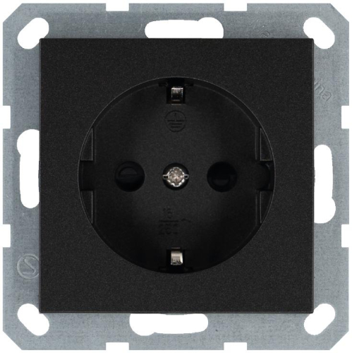 Розетка 1-м Shuko 16А IP20 с заземл. защ. шторки механизм антрацит Jasmart G5501B