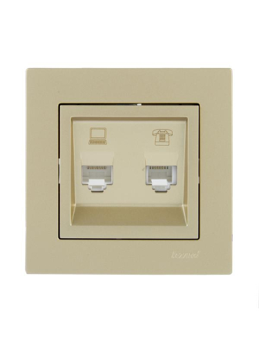 Розетка компьютерная + телефонная 1-м СП Vesna механизм титан LEZARD 742-3788-143