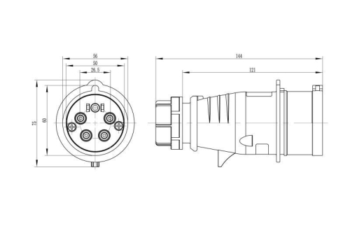 Вилка кабельная CP IP44 16А 3P+E+N 400В с фазоинвертером DKC CP654-016-40-RP