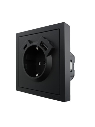 Розетка 1-м СП ZIMA IP20 Type-C + USB с заземл. механизм черн. бархат LEZARD 704-4288-181TC