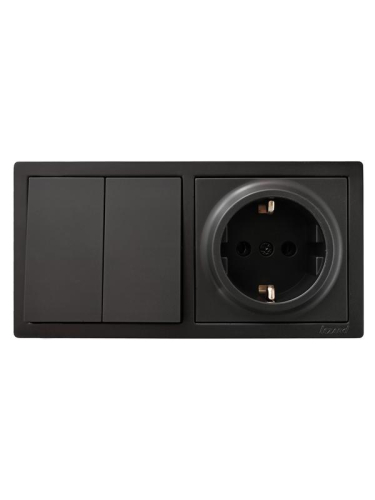 Блок ОП LETO (2-кл. выключатель + 1-м розетка с заземл.) горизонт. черн. бархат LEZARD 752-4200-170BKP