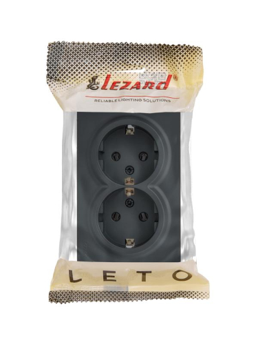 Розетка 2-м ОП LETO с заземл. закрытый корпус ПБТ графит LEZARD 752-3400-127B