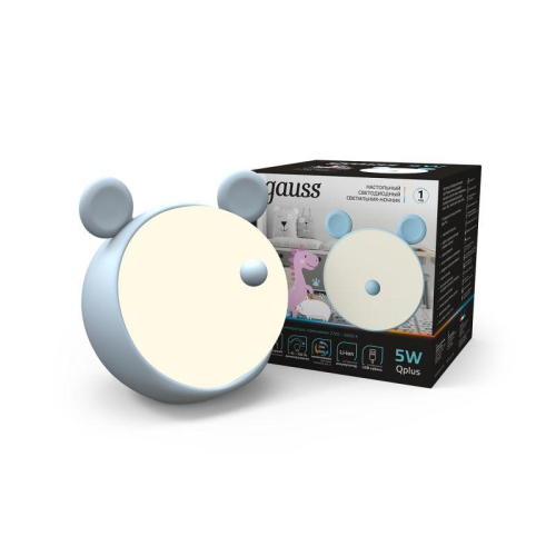 Светильник настольный Qplus 5Вт 2700-6000К 200лм 5В аккум. Li-ion 1200мА.ч диммир. ночник голуб. GAUSS NN7026