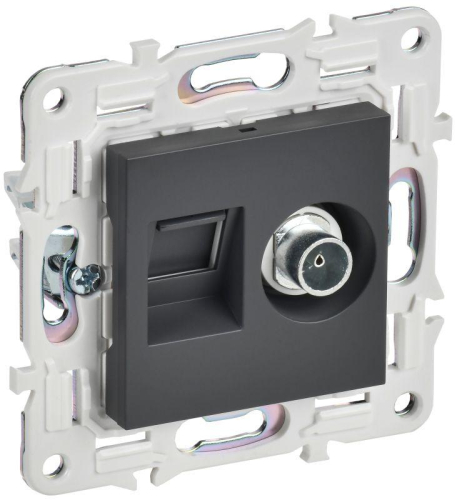 Розетка двойная TV+RJ45 кат.5E SKANDY SK-A14T титан IEK SK-AK20-1-K48