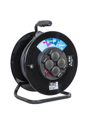 Удлинитель на катушке 4х30м с заземл. 16А IP54 4кВт КГ 3х2.5 термозащ. КОСМОС YKKsm30m-4g-Z(2.5)KG