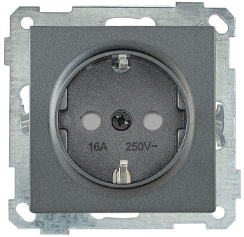 Розетка 1-м СП Bolero РС14-1-0-Б 16А IP20 с заземл. защ. шторки механизм антрацит IEK ERB14-K95-16