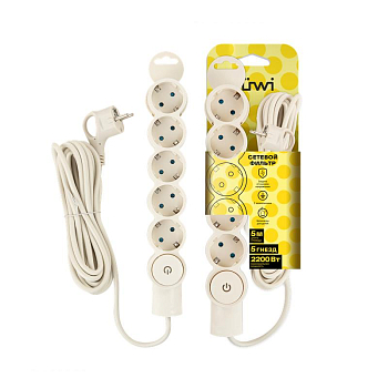 Фильтр сетевой 5х5м с/з с выкл 2кВт 10А/2 сл. кость Duwi 32573 4