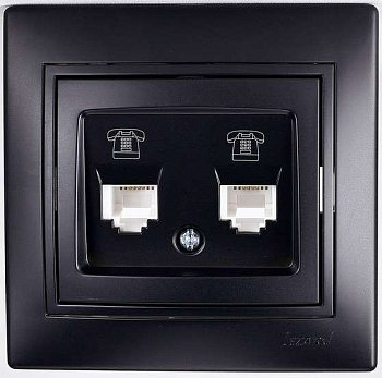 Розетка телефонная 2-м Mira RJ11 евро стандарт черн. бархат со вставкой LEZARD 701-4242-138