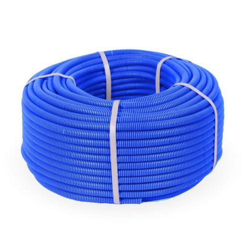 Труба гофрированная ПП легкая d20мм с протяжкой 350 Н безгалоген. (HF) син. (уп.100м) Промрукав PR02.0052