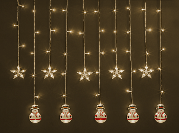 Гирлянда светодиодная "Бахрома" "Звезды и снеговики" 95 024 NGF-D037-01 3х0.6м WW IP20 Navigator 95024