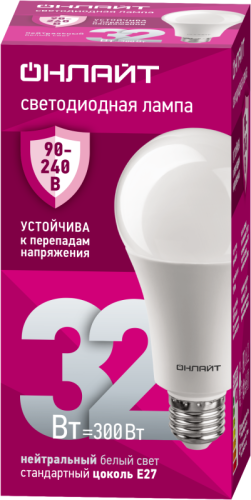 Лампа светодиодная 90 409 OLL-A70-32-230-4K-E27 32Вт грушевидная 4000К E27 90-240В PRO ОНЛАЙТ 90409