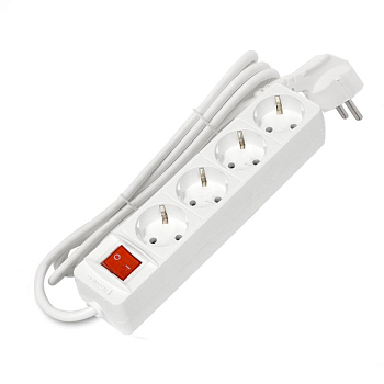 Удлинитель 4х1.5м с заземл. 16А IP20 3х1 с выкл. бел. DOMTOK 2374
