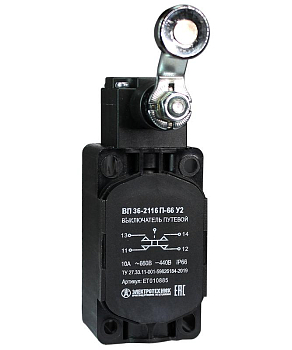 Выключатель путевой ВП 36-2116П-66 У2 рычаг со стальным роликом 1з+1р безинерционный 30х60мм без сальника 3А IP66 Электротехник ET010885
