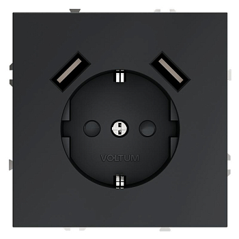 Розетка 1-м СП S70 16А с USB A+A с заземл. защ. шторки механизм графит Voltum VLS040407