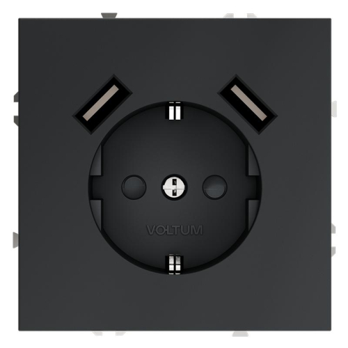 Розетка 1-м СП S70 16А с USB A+A с заземл. защ. шторки механизм графит Voltum VLS040407