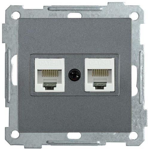 Механизм розетки комп. 2-м СП BOLERO РК10-2-Б RJ45 Cat5e антрацит IEK EKB25-K95