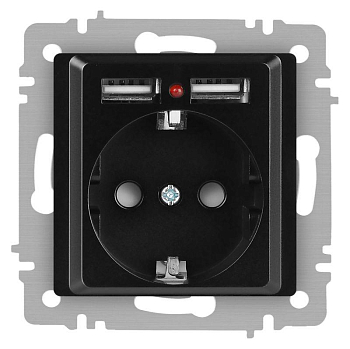 Розетка Accent 6-410-05 P+E Schuko со шторками 16А-250В + 2хUSB IP20 СУ антрацит Intro Б0063698