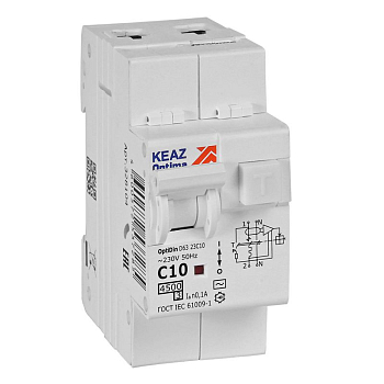 Выключатель автоматический дифференциального тока 2п OptiDin D63-23C10-AC-У3 C10 100мА 4.5кА с защитой от сверхтоков КЭАЗ 328104