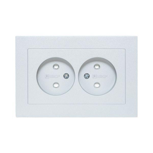 Розетка 2-м СП Эпика 16А без заземл. защ. шторки с рамкой механизм алюм. EKF UP1-SOA-201