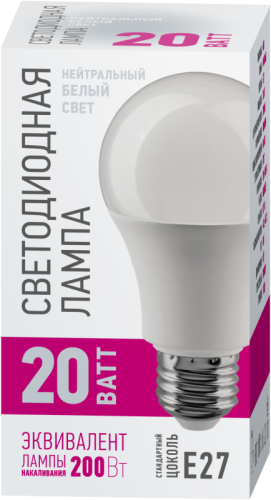 Лампа светодиодная 90 444 OLL-A60-20-230-4K-E27-PROMO 20Вт грушевидная 4000К E27 220-240В ОНЛАЙТ 90444