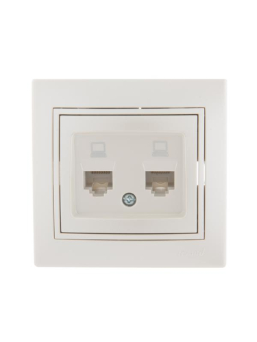 Розетка компьютерная 2-м СП Mira RJ45 16А IP20 со вставкой жемчуж./бел. перламутр. LEZARD 701-3030-141