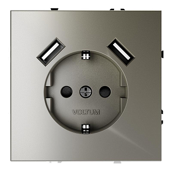 Розетка 1-м СП S70 16А с USB A+A с заземл. защ. шторки механизм шелк Voltum VLS040404