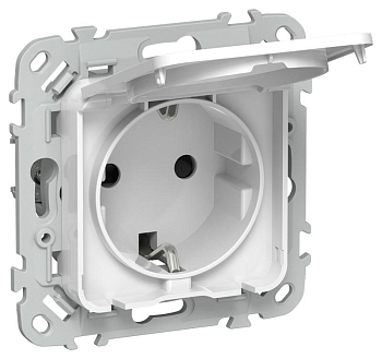 Розетка СП FLITE РСшкр11-1-44-ФлБ 16А IP44 с заземл. с защ. шторками и крышкой безвинтовое крепление механизм бел. IEK FI-R16-16-1-44-K01