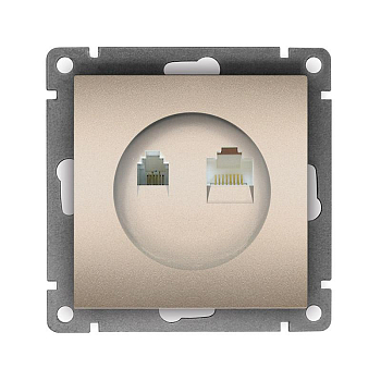 Розетка компьютерная + телефонная 2-м СП Афина механизм шампань Universal A0052-Br