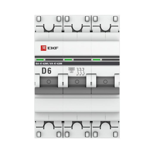 Выключатель автоматический модульный 3п D 6А 6кА ВА 47-63M с одним магнит. расцеп. EKF mcb4763m-6-3-6D-pro