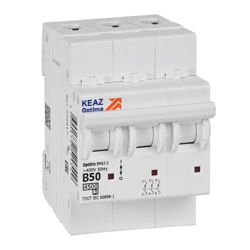 Выключатель автоматический модульный 3п B 50А OptiDin BM63-3B50-4.5-УХЛ3 КЭАЗ 329524