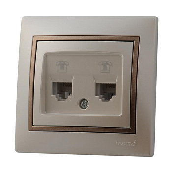 Розетка телефонная 2-м Mira RJ11 евро стандарт жемчуж./бел. метал./свет. корич. метал. LEZARD 701-3031-138