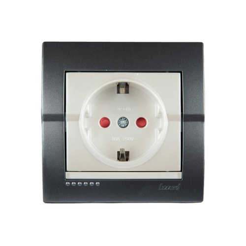 Розетка 1-м СП Deriy 16А IP20 с заземл. защ. шторки темн. сер./жемчуж. LEZARD 702-2930-124