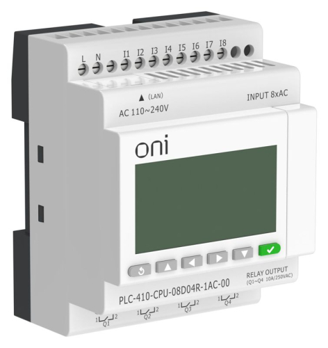 Модуль ЦПУ ПЛК 410 8 DI 4 RO 220В AC с Ethernet портом с экраном ONI PLC-410-CPU-08D04R-1AC-00