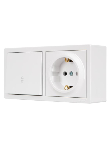 Блок ОП LETO (1-кл. выключатель проходной + 1-м розетка с заземл.) горизонт. бел. LEZARD 752-0200-170BVP