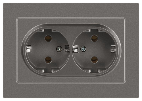 Розетка Accent 6-205-09 двойн. 2X2P+E Schuko 16А-250В IP20 СУ AL/CU титан Intro Б0063500