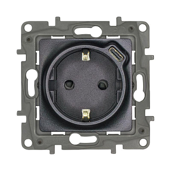 Розетка USB C Etika 16А 250В 1500мА 7.5Вт с заземл. защ. шторки безвинт. зажимы антрацит IEK 672688