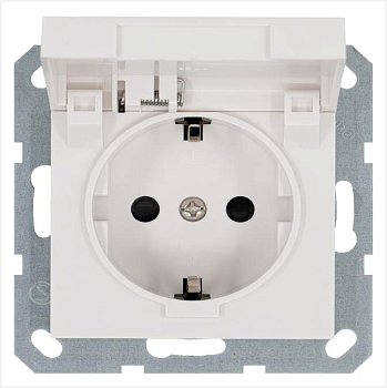 Розетка 1-м Shuko 16А IP20 с заземл. защ. шторки с крышкой механизм бел. глянцевый Jasmart G5505W